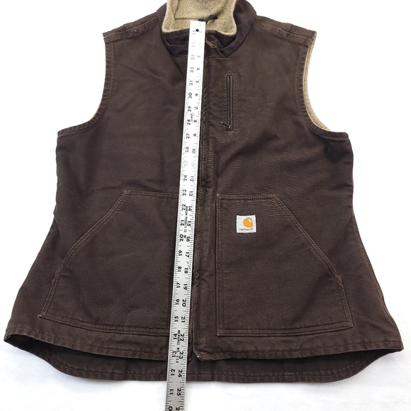 Carhartt Womens Brown Sherpa Lined Canvas Duck Vest WV001 DKB Workwear Size L - Picture 2 of 5